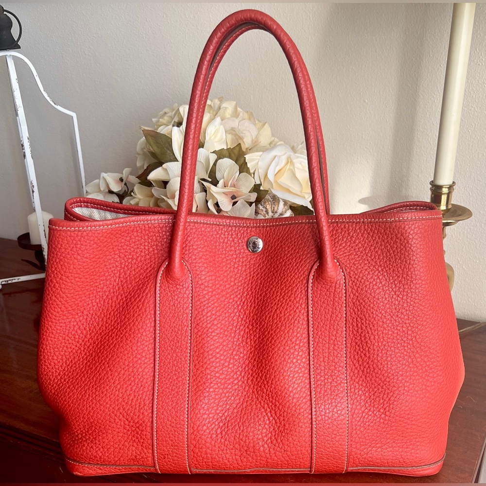Hermes leather garden party 36 mm bag purse 100% guaranteed authentic sanguine